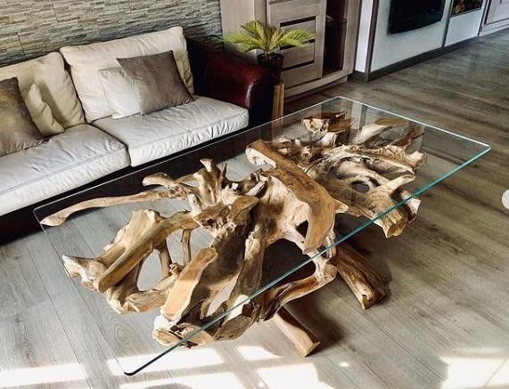 Table Basse Ronde – Racine Naturelle & Plateau en Verre