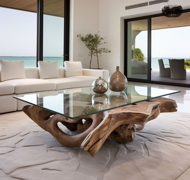 Table Basse Ronde – Racine Naturelle & Plateau en Verre