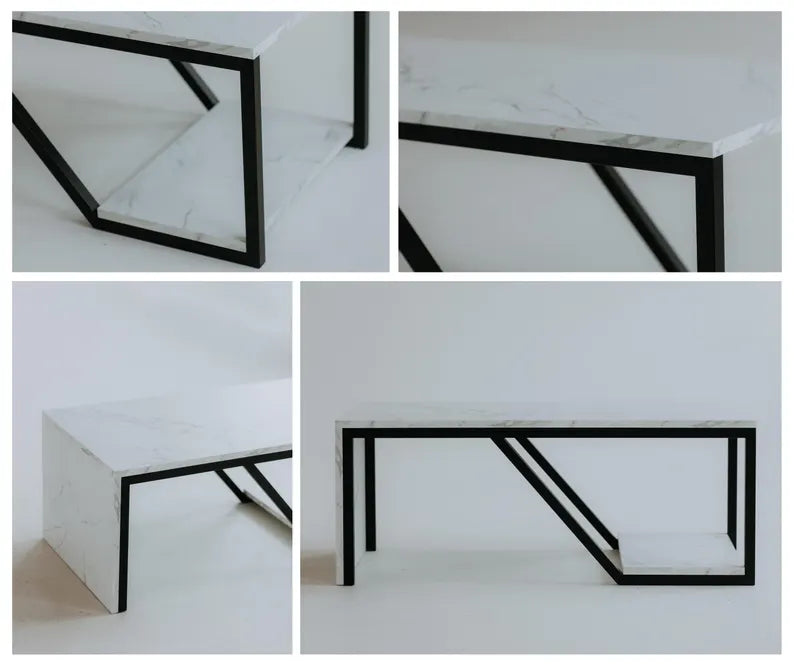 Table Basse avec Étagère – Structure Métal Noir
