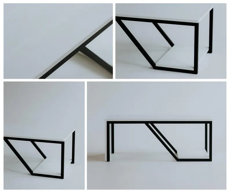Table Basse avec Étagère – Structure Métal Noir