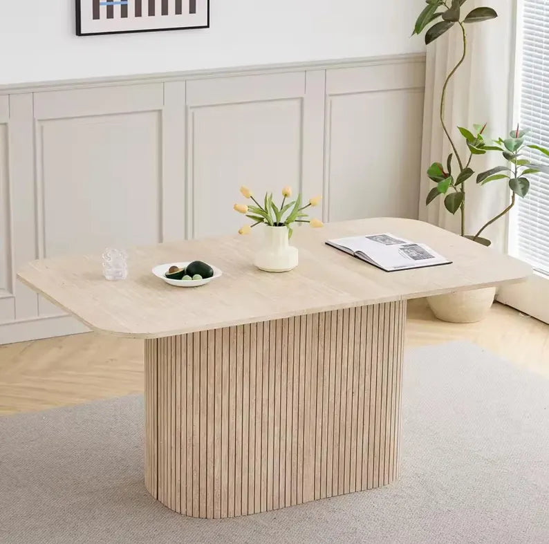 Table à Manger Ovale Wokaka – MDF Travertin Jaune