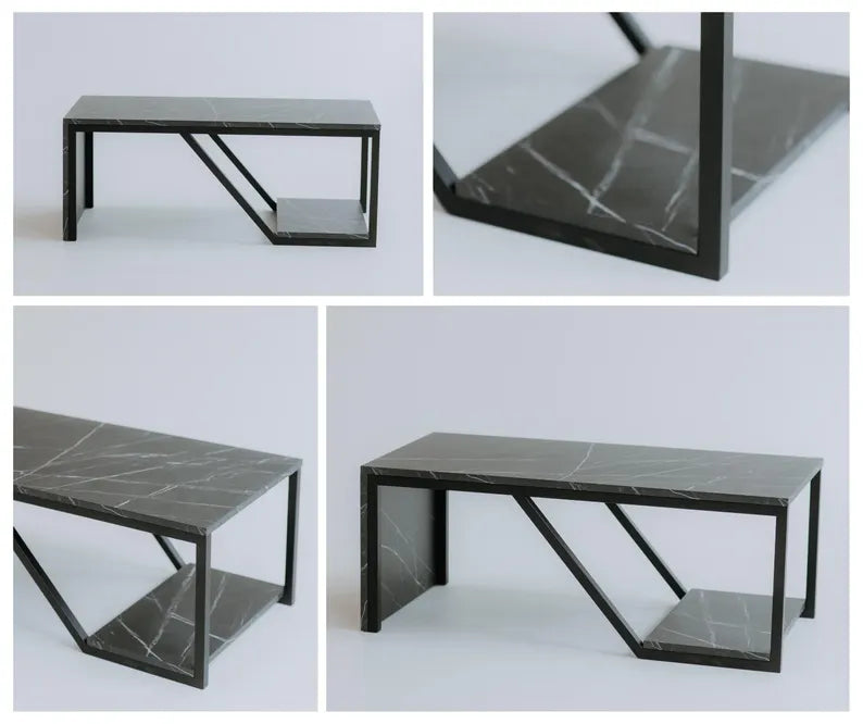 Table Basse avec Étagère – Structure Métal Noir