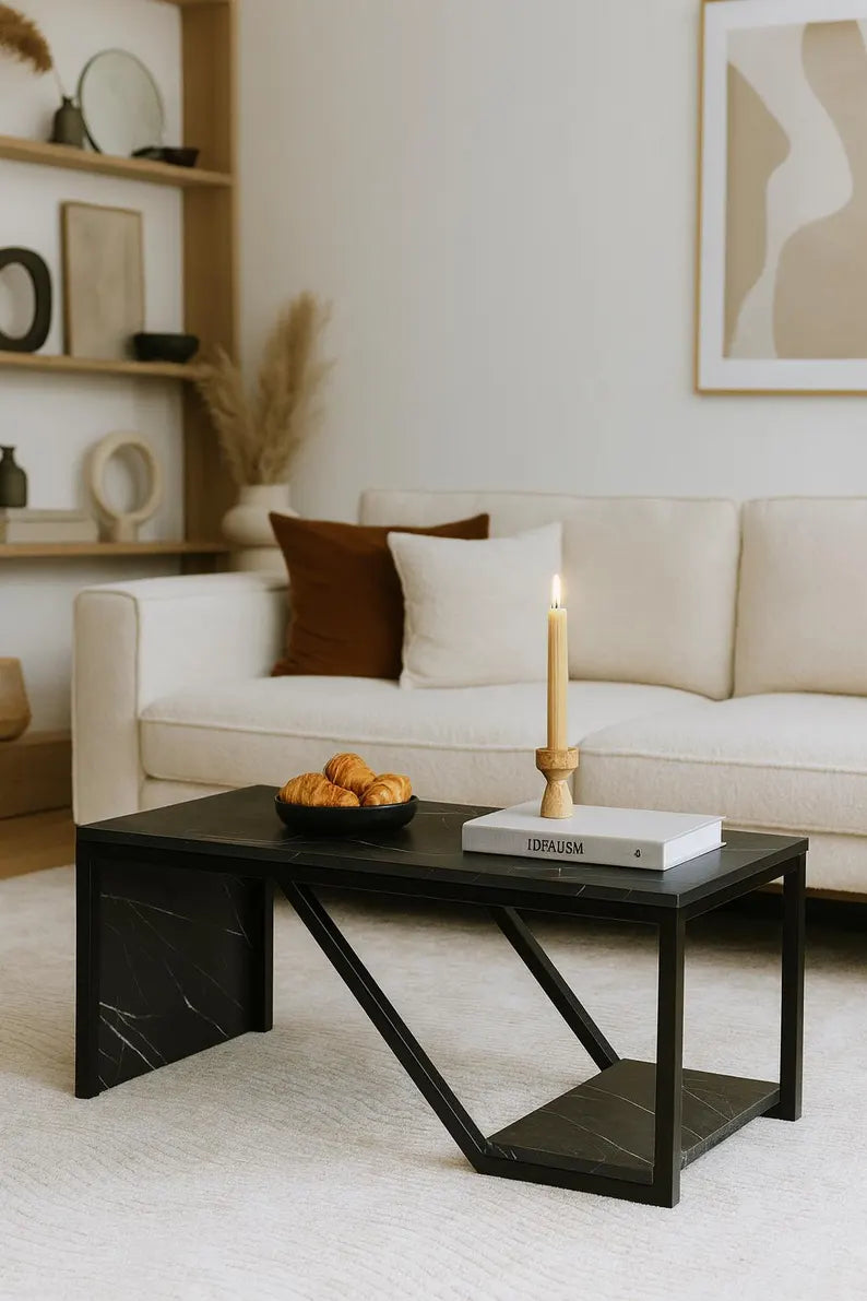 Table Basse avec Étagère – Structure Métal Noir