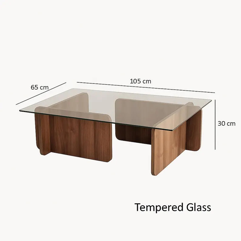 Table Basse – Verre Trempé & Bois Naturel Foncé