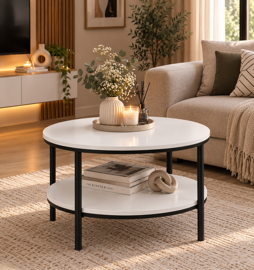 Table basse ronde double plateau