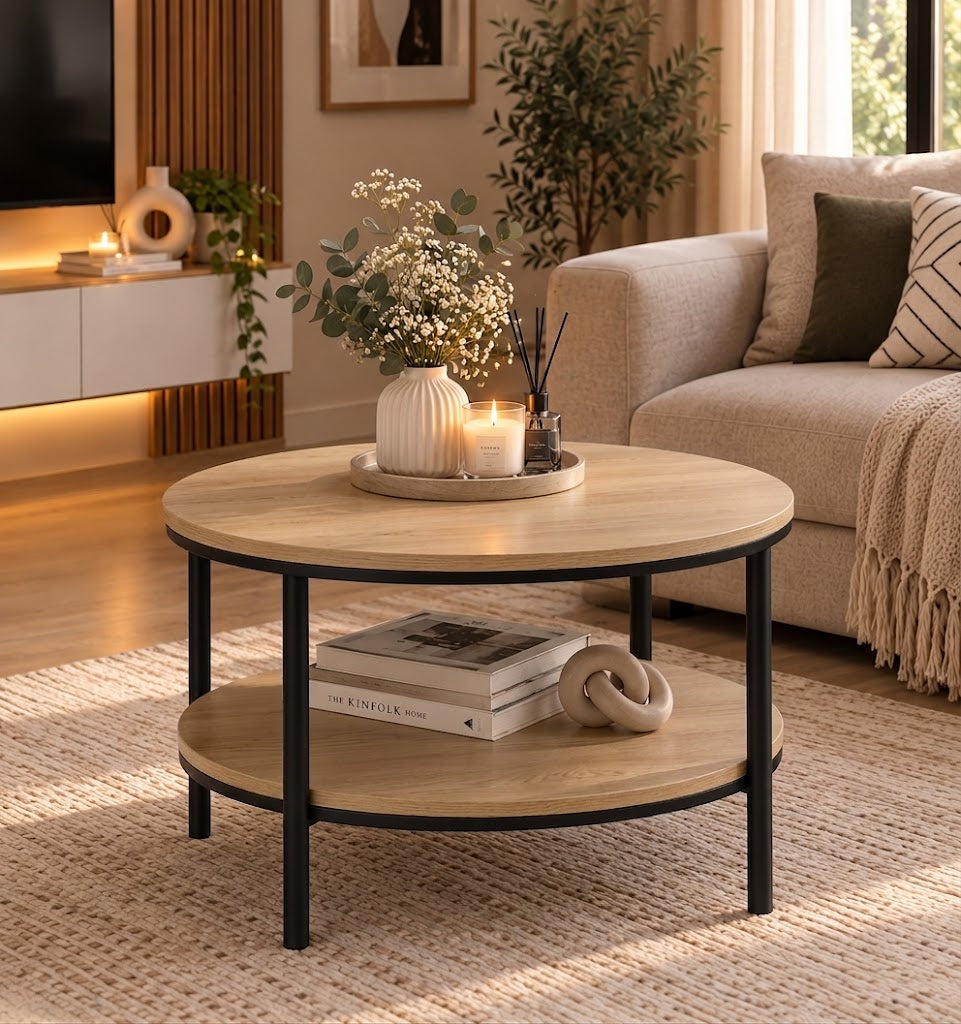Table basse ronde double plateau