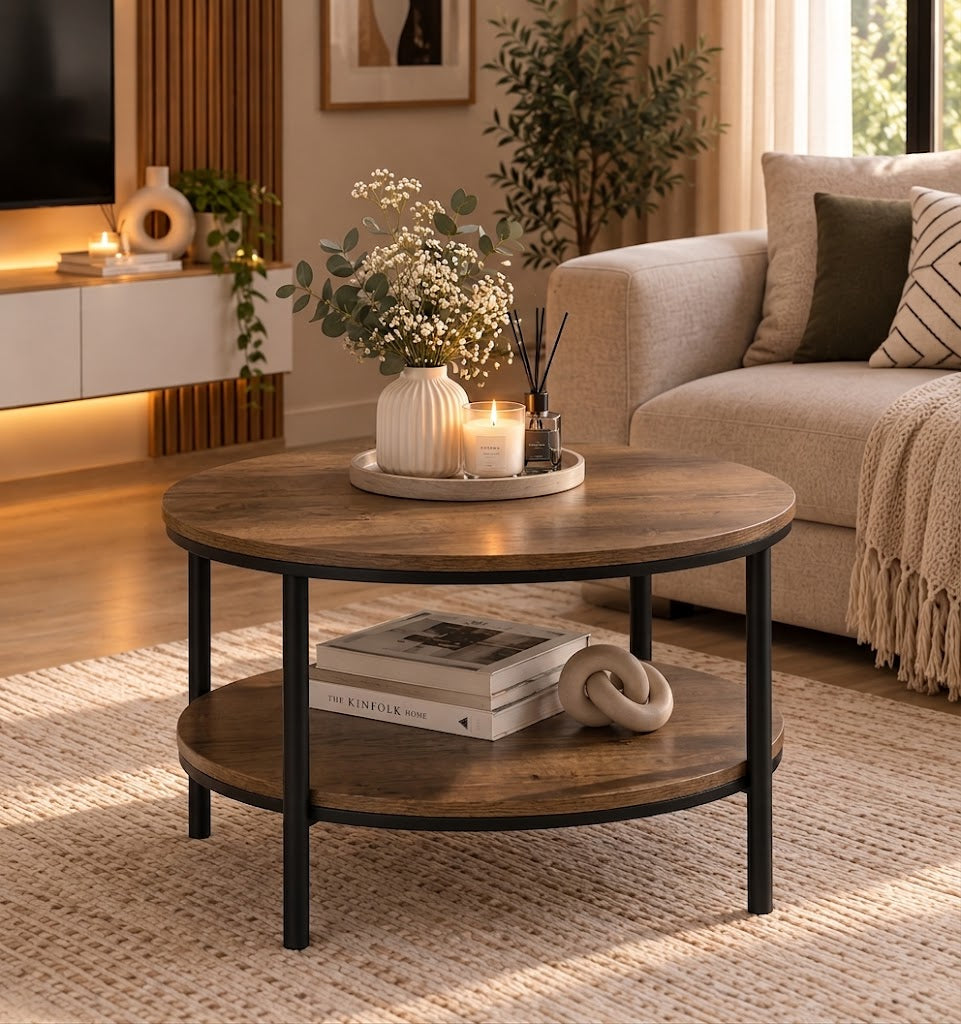 Table basse ronde double plateau