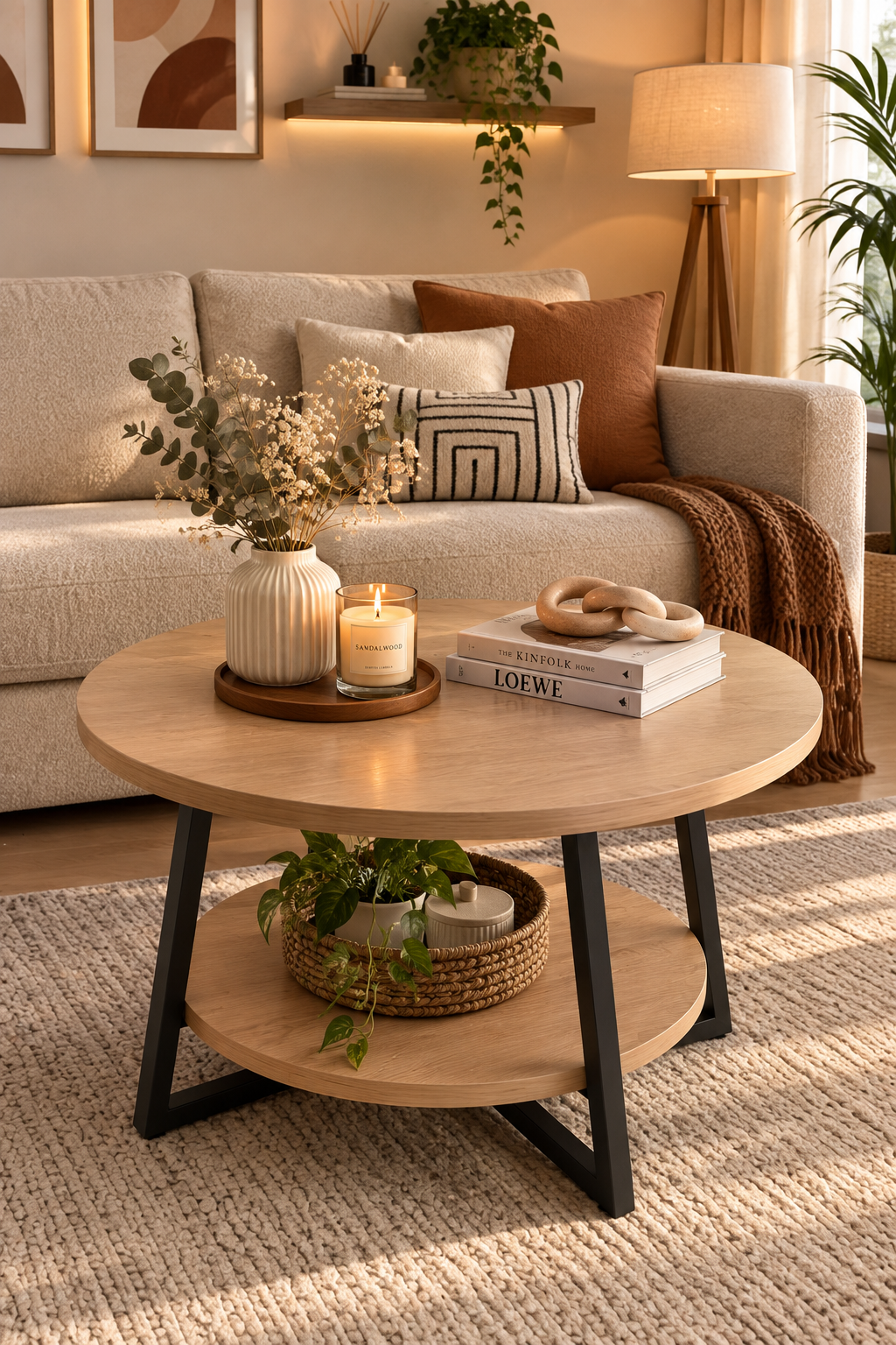 Table basse ronde à double plateau