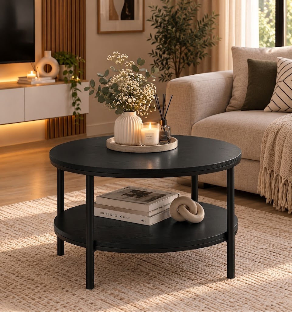 Table basse ronde double plateau